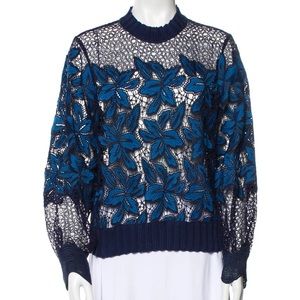 Sea NY Blue Crotchet Sweater Top sz XS